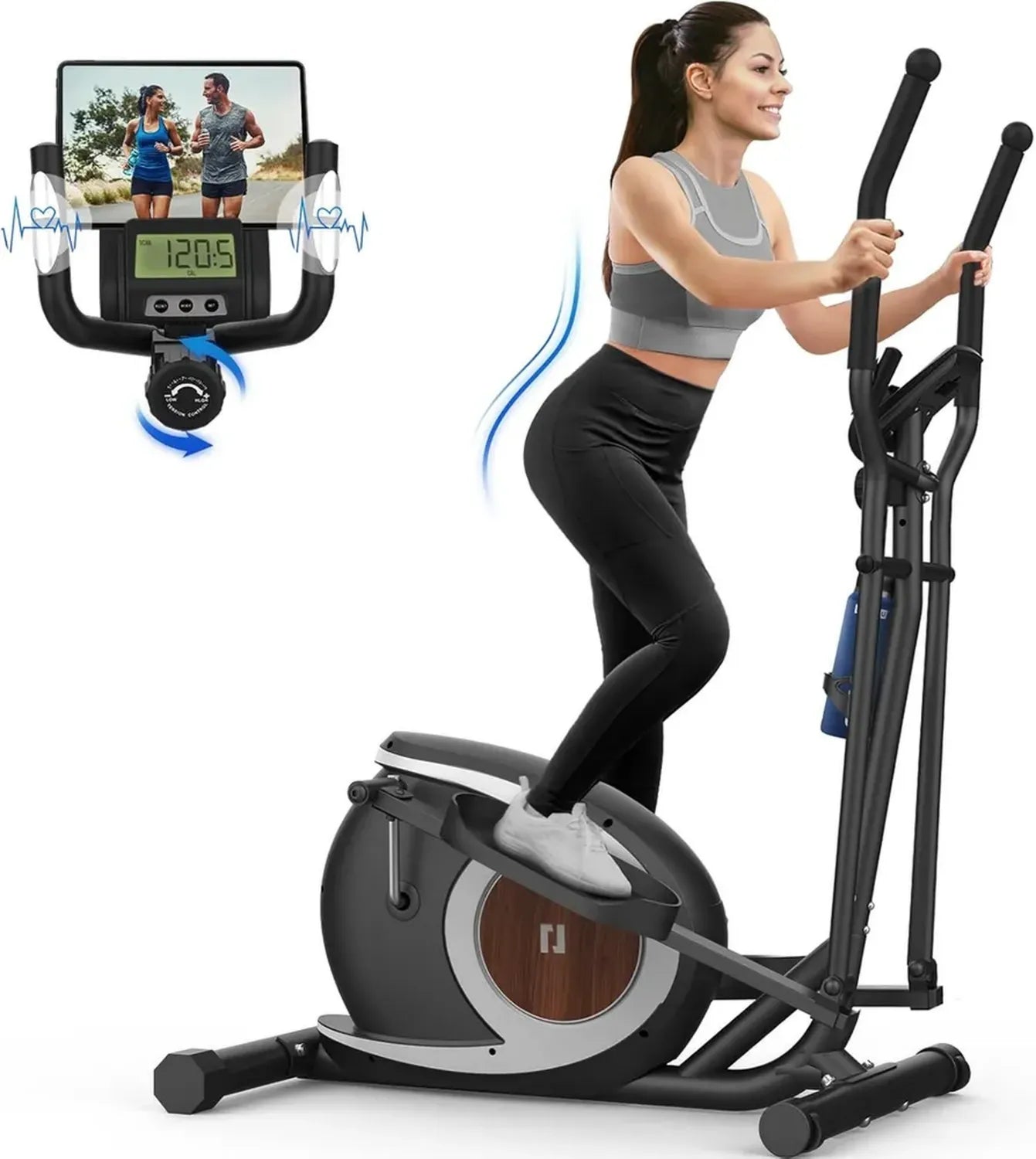 Appareil Elliptique Ultra-Silencieux avec 16 Niveaux de Résistance, Écran LCD et Pédales Antidérapantes, Charge Maximale de 120 kg