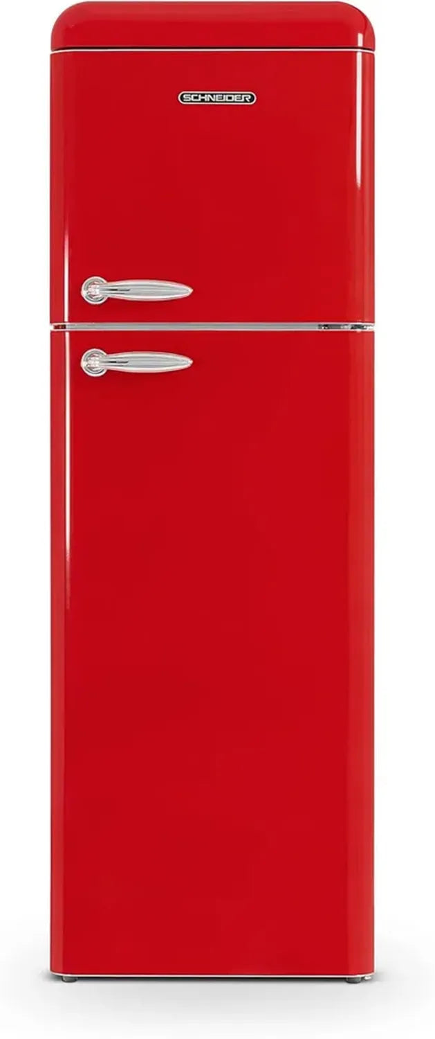 Réfrigérateur Vintage à Double Porte Schneider 302L, Froid Brassé, Rouge