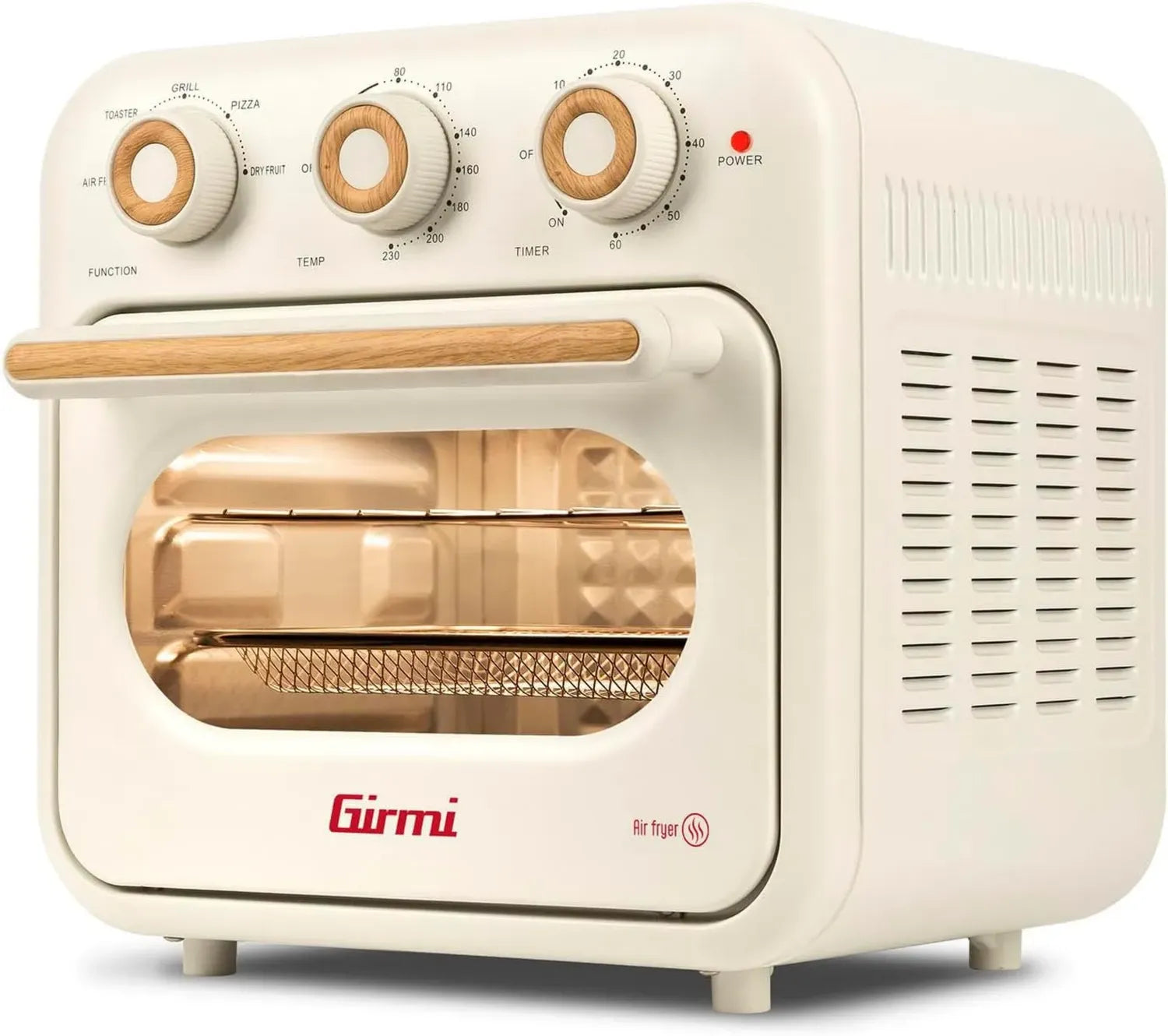 Four à air chaud 14L Girmi, 5 en 1: friteuse, grill, déshydrateur, convection, avec accessoires en inox et lumière intérieure