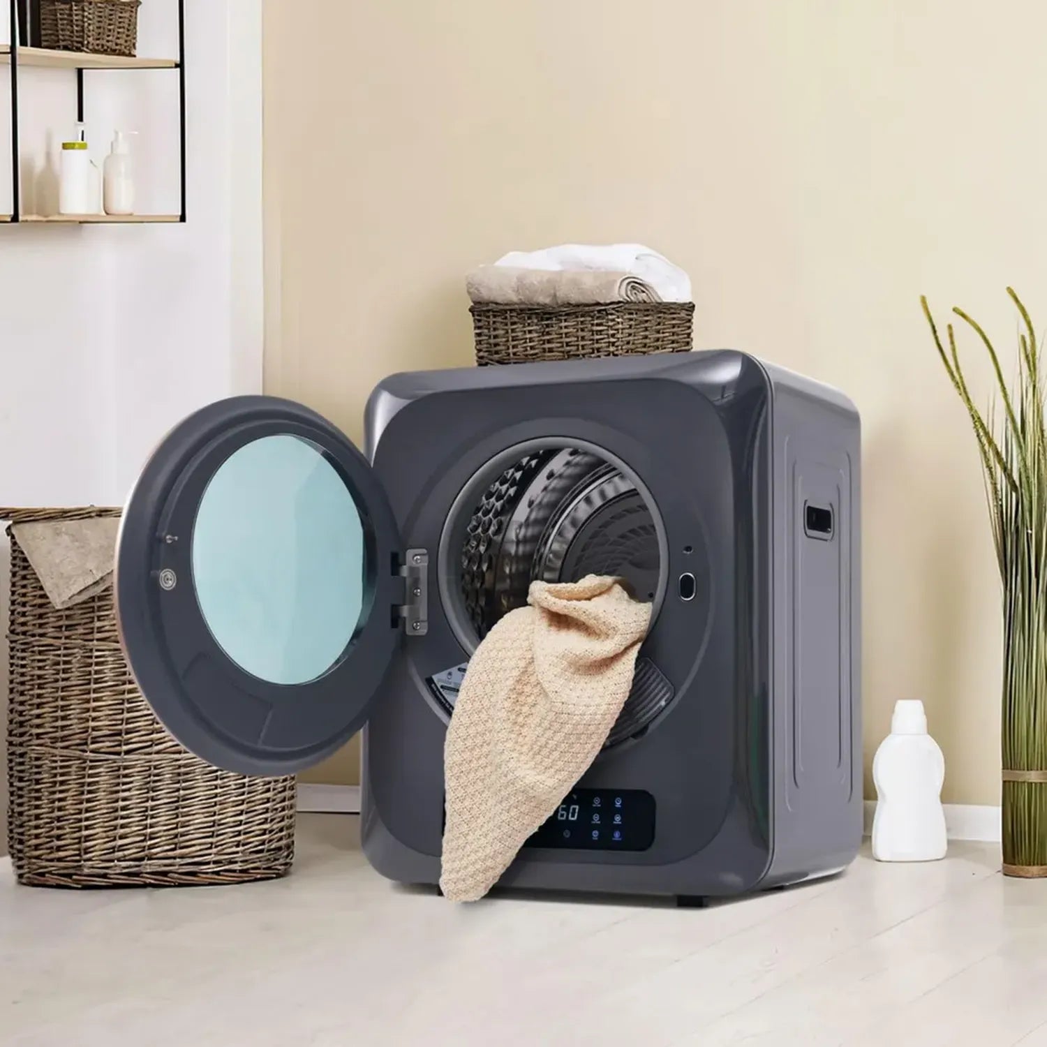 Sèche-linge à gaz en acier inoxydable avec filtration multiple, 6 programmes et fonctions, protection surchauffe, montage mural, classe énergétique G, gris