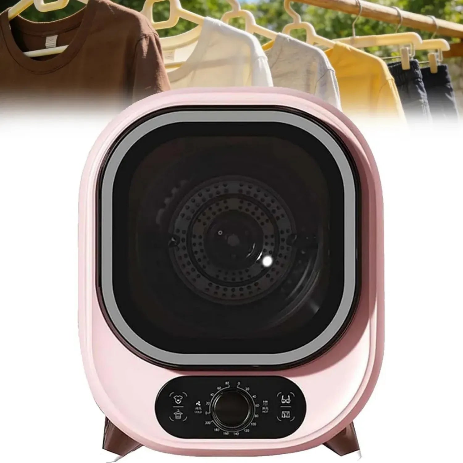Sèche-linge portable compact 0,8 kg 7 modes, fixation murale ou poser, pour maison ou camping-car, rose