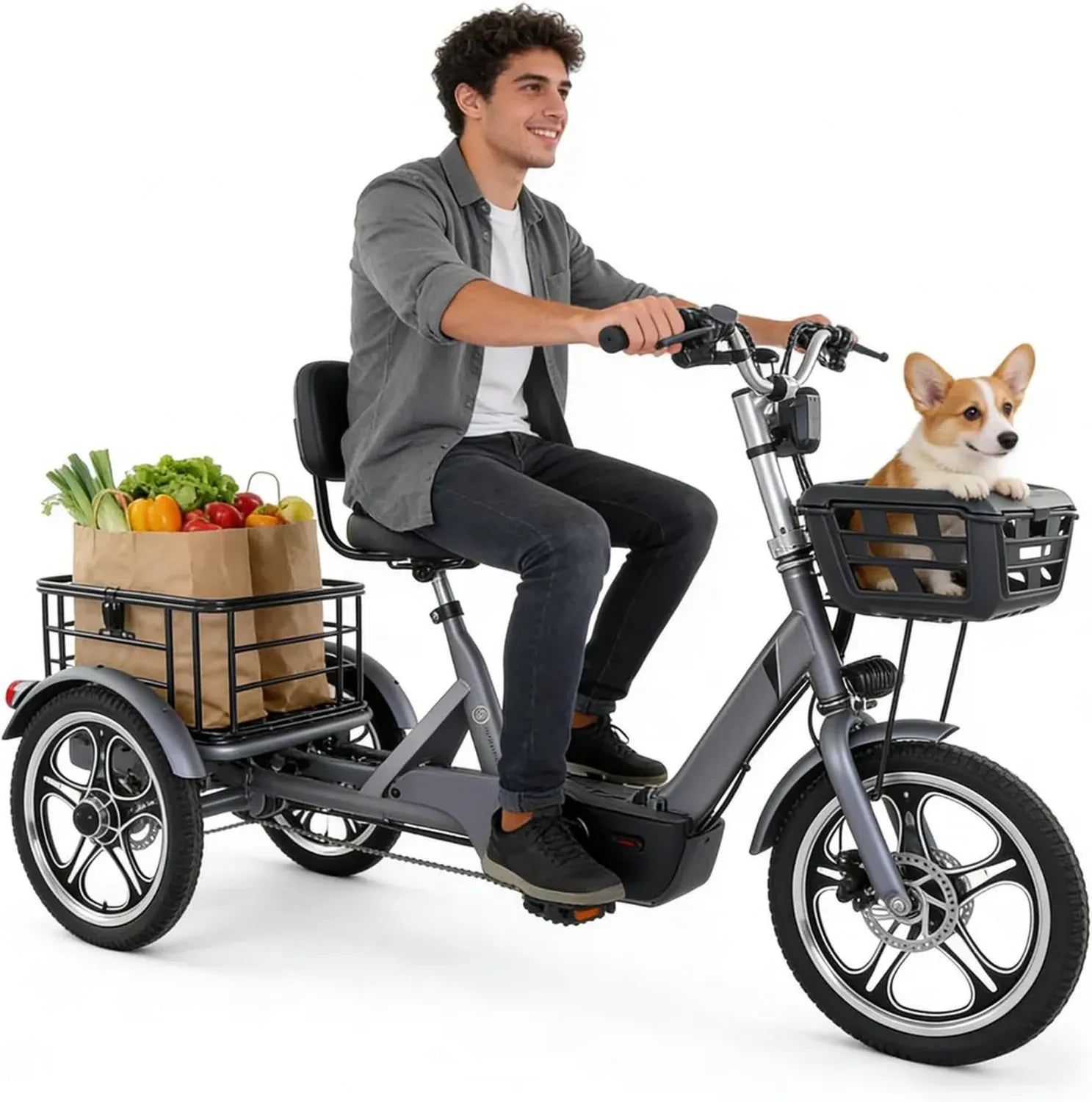 Tricycle Électrique Adulte Pliable 400W avec Panier Cargo pour Courses et Déplacements