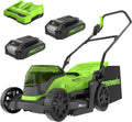 Tondeuse à Gazon Sans Fil 48V Greenworks, Largeur 36cm, Jusqu'à 200m², Sac 40L, Inclus 2 Batteries 2Ah et Chargeur Double, Garantie 3 Ans