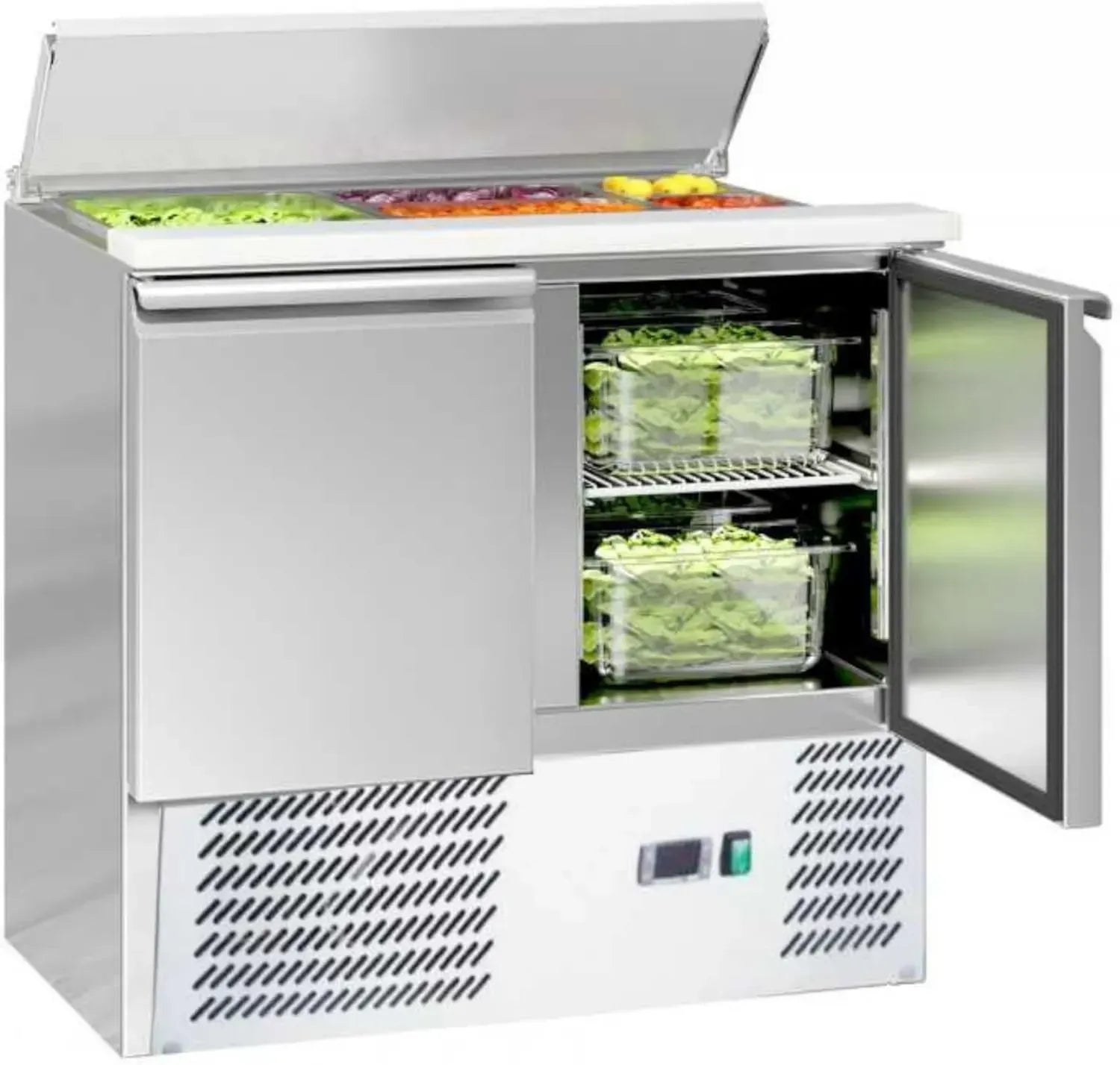 Saladette Réfrigérée Professionnelle 240L - 2 Portes GN 1/1 - Plan Inox - Température +2°C à +8°C