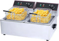 Friteuse Double Professionnelle 8L x 2, Puissante 5000W à 6500W, Thermostat Ajustable, Cuves Détachables pour Restauration et Food Truck