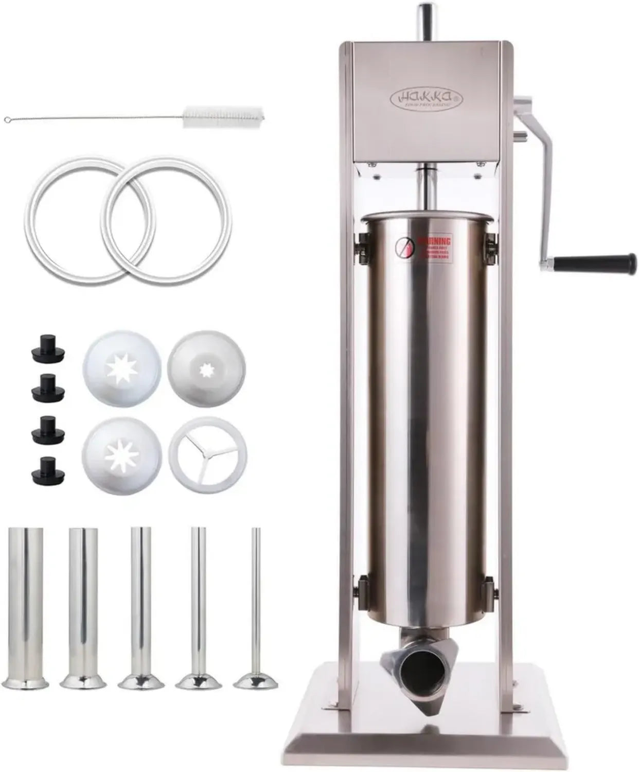 Appareil à Saucisses Professionnel 7L Hakka, Remplisseuse Verticale en Acier Inoxydable avec 5 Embouts
