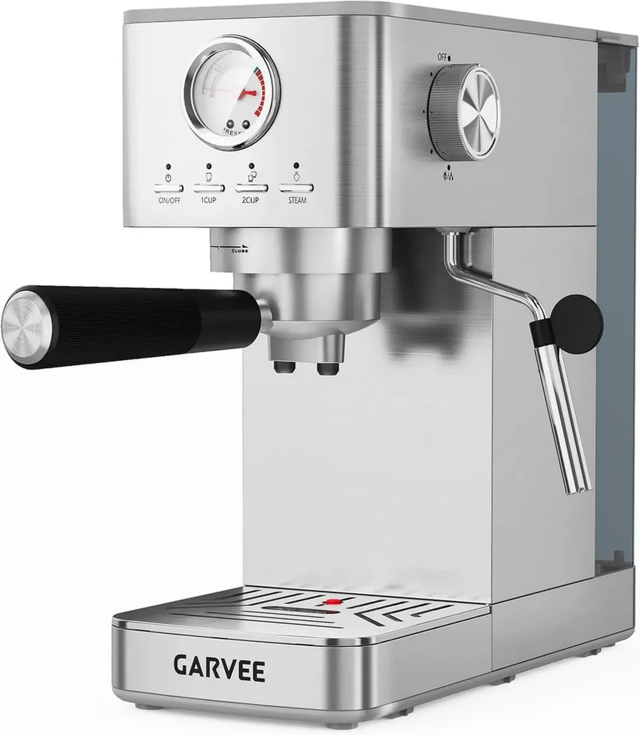 Machine à Café Expresso 15 Bars Inox avec Mousseur à Lait et Manomètre, 1.4L, Argent, Idéale pour Cappuccino