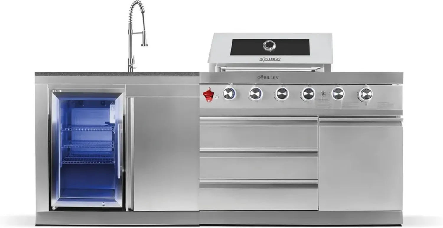 Barbecue de Jardin en Acier Inoxydable avec Rôtissoire et Housse Anti-Pluie