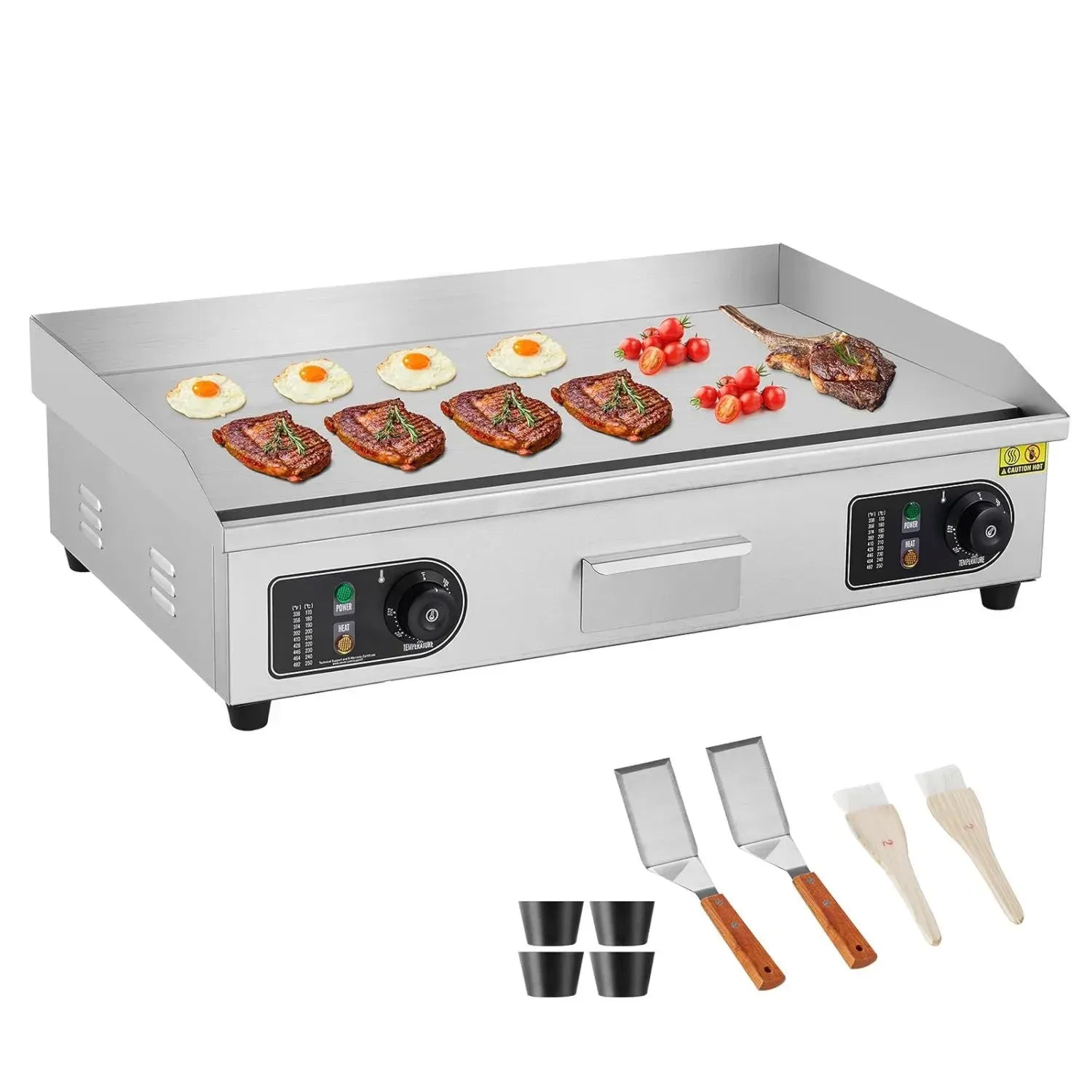 Plancha Électrique Commerciale VEVOR 4400W, Surface de Cuisson en Acier Inoxydable, Température Ajustable 50-300°C, Accessoires Inclus pour Restauration