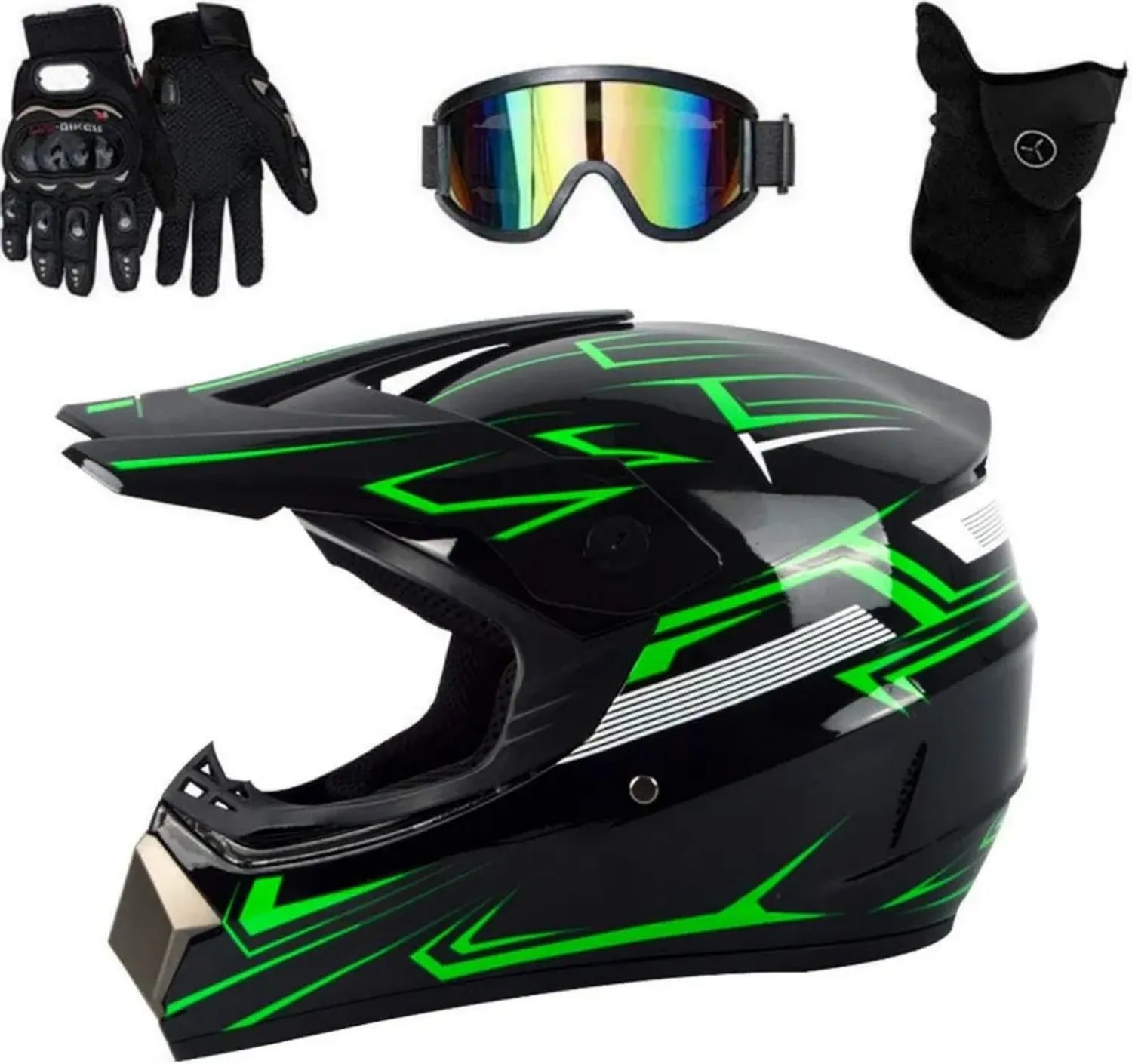 Casque de Moto Cross avec Protection Faciale Complète, Lunettes et Gants Inclus