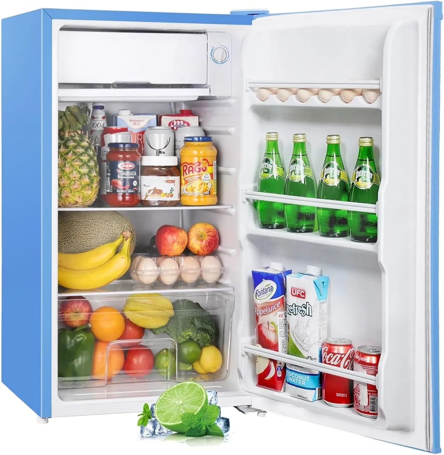 Réfrigérateur Compact 91L avec Congélateur, Thermostat Ajustable, Idéal pour Chambre et Bureau, Bleu