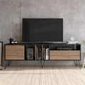 Meuble TV Industriel Baylee 180 cm en Bois Noyer et Noir avec 6 Compartiments de Rangement