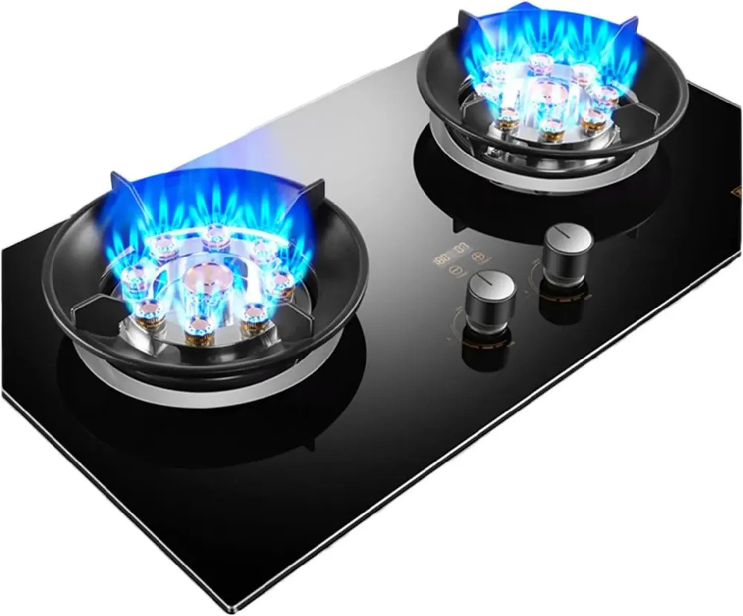 Table de Cuisson au Gaz 2 Feux, Puissance 5,2 KW, Support en Fonte, Verre Trempé Noir, Pour Camping en Plein Air (GPL)