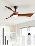 Ventilateur de Plafond Silencieux avec Lumière, 132 cm en Bois Massif, Télécommande Incluse, 6 Vitesses, DC Réversible, Minuterie