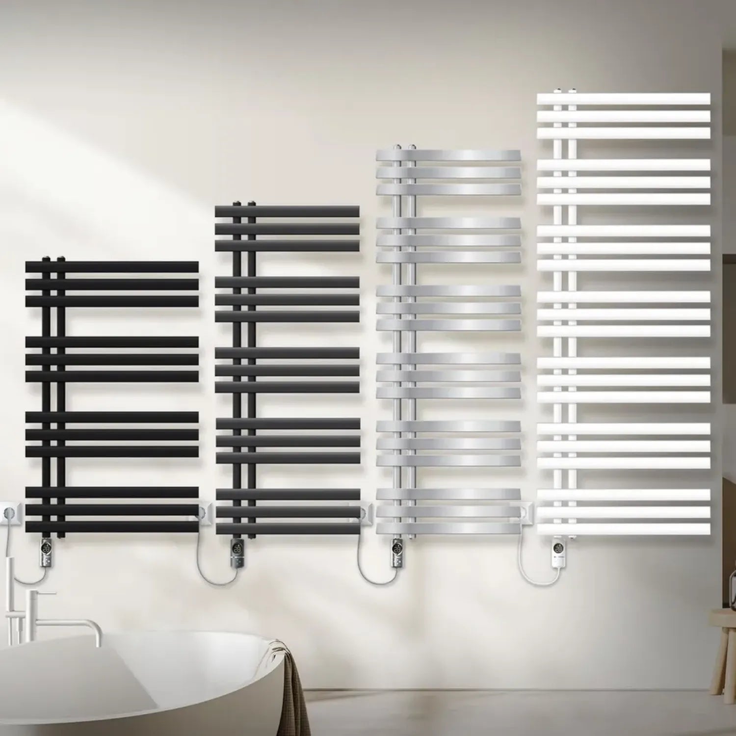 Radiateur Électrique de Salle de Bain Noir Mat avec Thermostat Numérique, 900W, 500x1200 mm