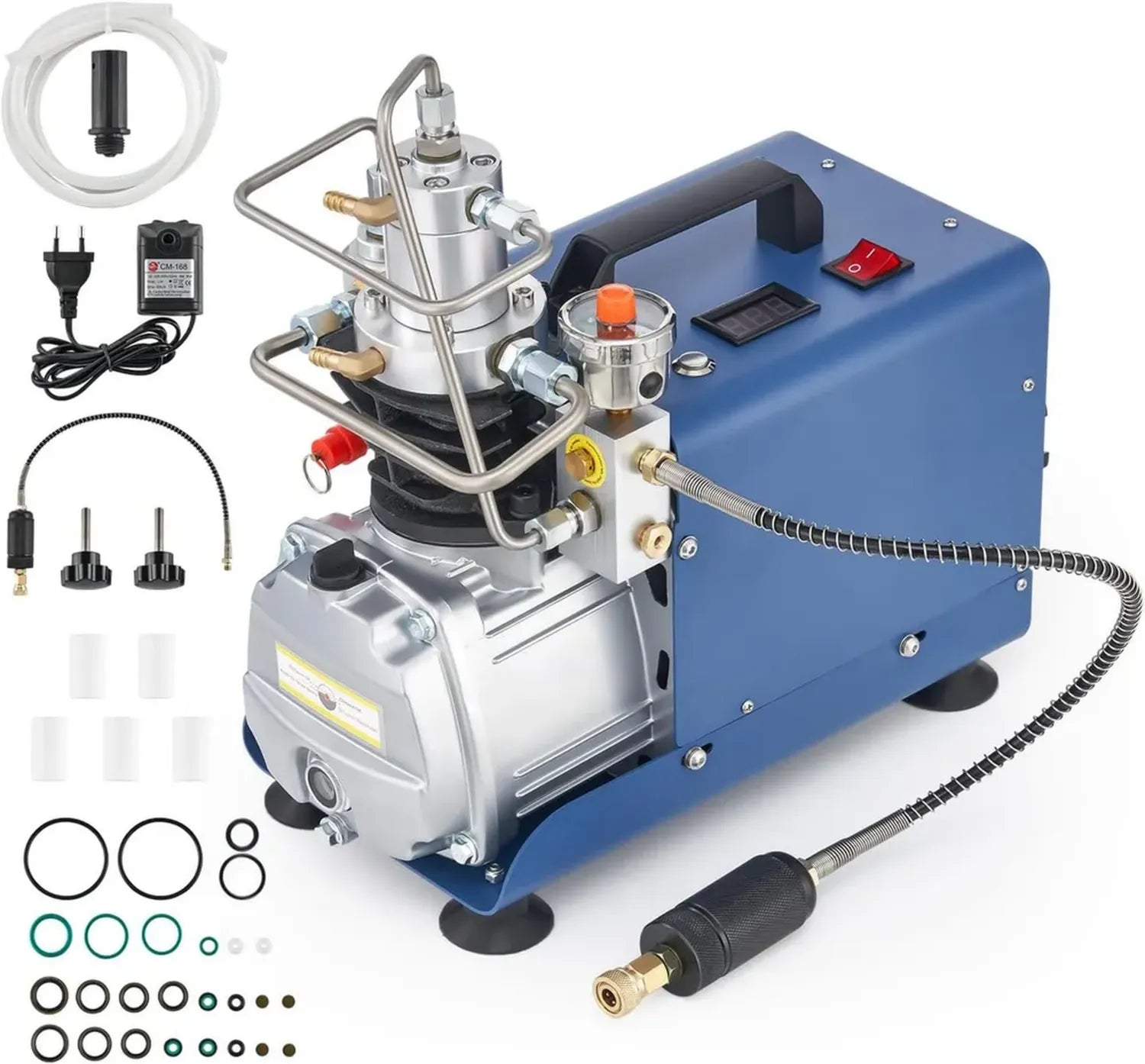 Compresseur d'Air Portable 1800W, Pompe PCP Électrique 310 Bar, 50L/min, Manomètre Intégré, Ajustable pour Bouteilles de Plongée et Paintball