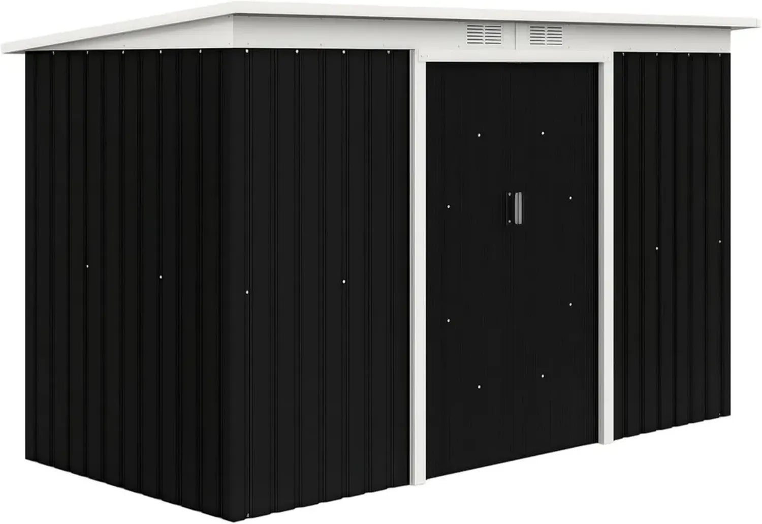 Outsunny Remise de Jardin en Acier Galvanisé avec Fondations et Portes Coulissantes, 280 x 130 x 172 cm, Noir