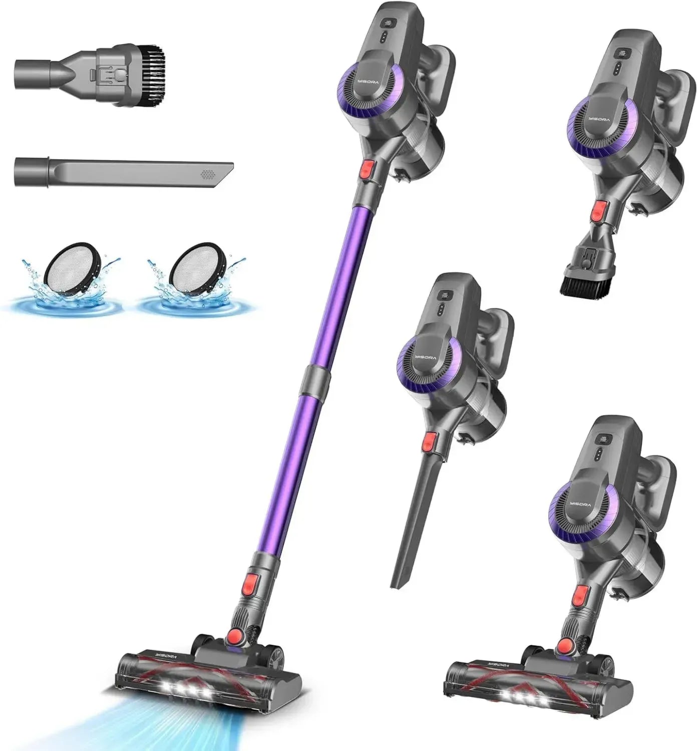 Aspirateur Balai sans Fil N300, Puissance 28KPa avec 2 Vitesses, Autonomie 55 Minutes, Léger et Sans Sac, Idéal pour Poils d'Animaux, Tapis, Canapé et Voiture