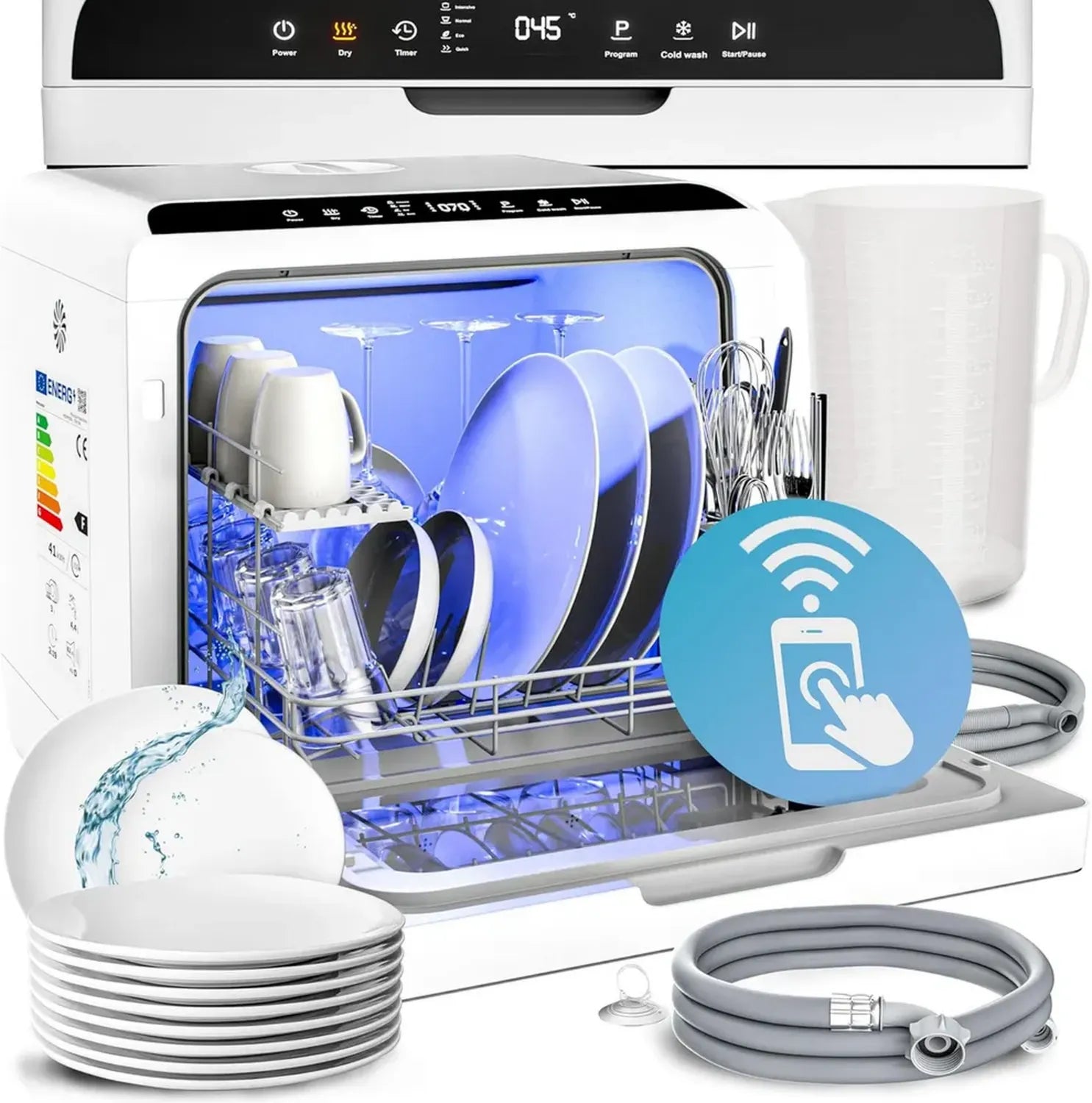Lave-vaisselle Compact MONZANA - 4,5L, App WiFi, 3 Couverts, Noir et Blanc