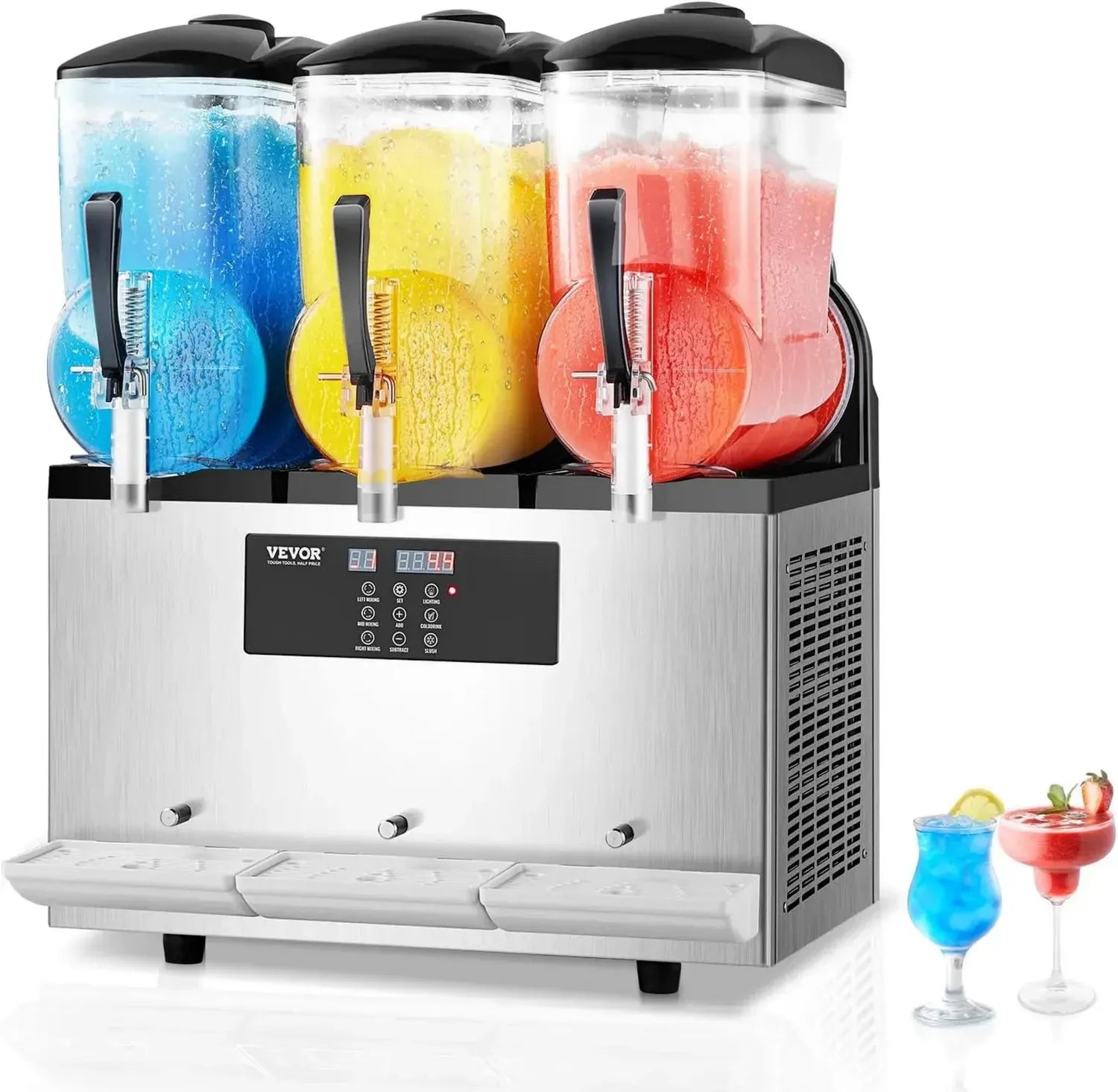 VEVOR Machine à Granité Professionnelle 3x12 L, Distributeur de Boissons Glacées Inox, 144 Tasses, Idéal pour Granitas et Smoothies