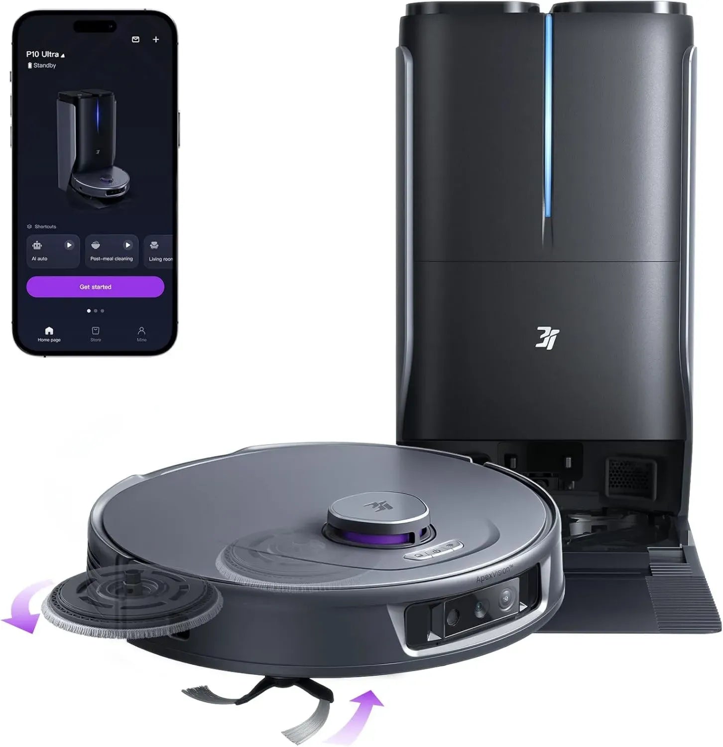 Aspirateur Robot et Laveur P10 Ultra avec IA, 18000 Pa, Nettoyage à Eau Chaude, Vidange Automatique