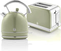 Swan Retro Set Petit-Déjeuner, Bouilloire 1,8L INOX, Grille-Pain 2 Tranches Large, 6 Niveaux, Design Vert Vintage