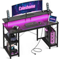 Bureau Gaming LED Coleshome, 120x50cm avec Prises Électriques et Ports USB, Écran et Support, Idéal Petit Espace, Noir