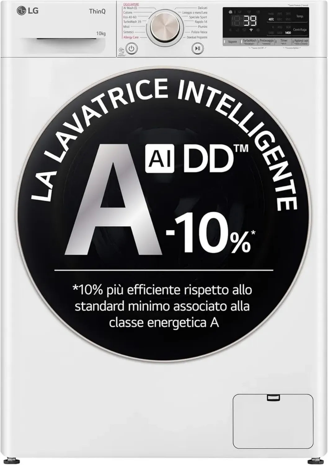 LG AI DD F4R7010TSWG Lave-linge 10 kg, Frontale, Série R7, Classe Énergétique A -10%, 1400 T/mn, TurboWash 360, Vapeur 7 Programmes, WiFi, Blanc