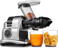 Extracteur de Jus AMZCHEF 150W à Goulotte Large, Jus de Fruits et Légumes, Mastication Lente, 2 Vitesses, Fonction Inverse, Argent