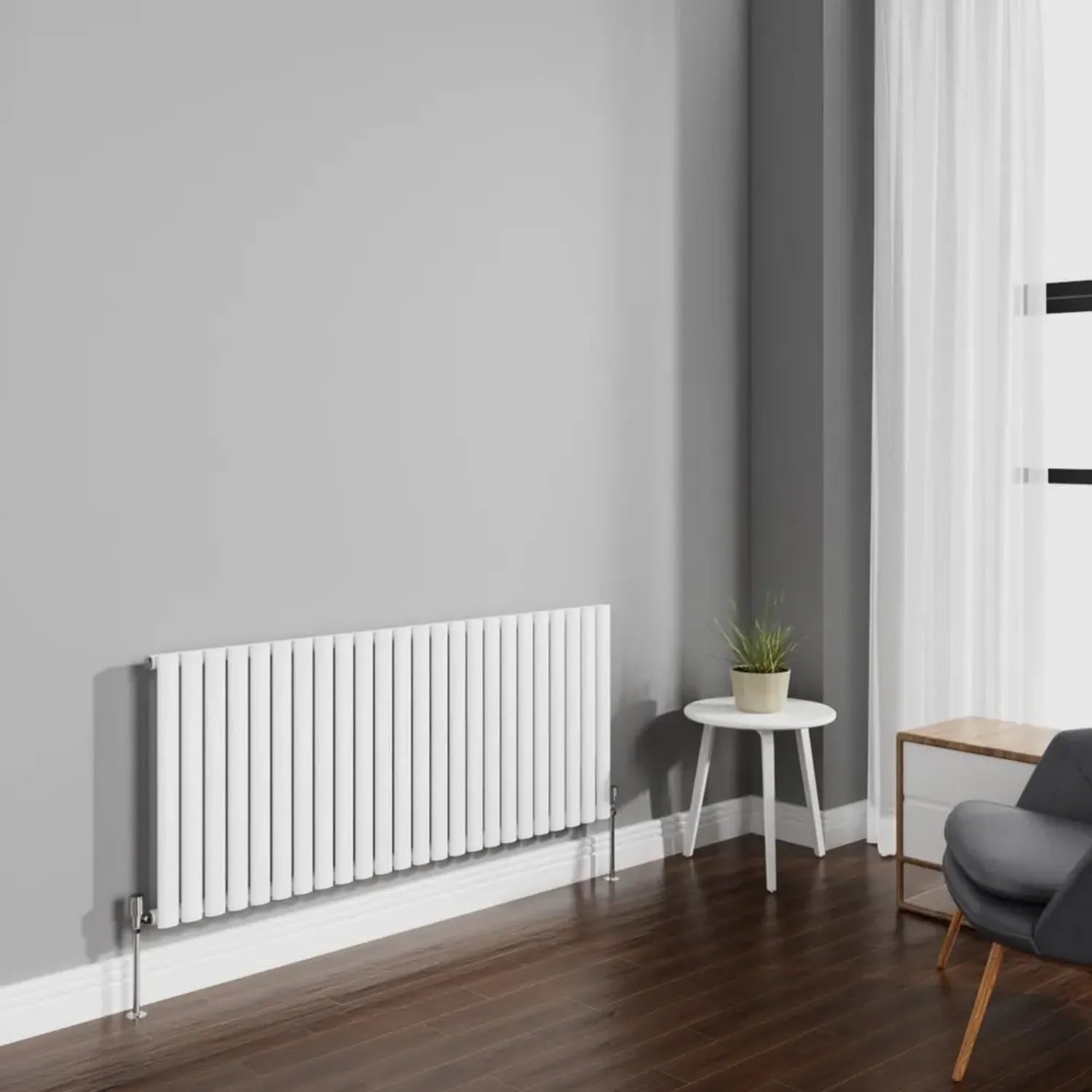Radiateur Horizontal Ovale 600 x 1416 mm Blanc Brillant pour Chauffage Central - NRG