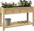 Outsunny Bac à Fleurs sur Pied en Sapin - Potager avec Séparateur, Étagère et Système d'Irrigation - 115 x 46 x 75 cm