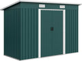 Outsunny Abri de Jardin Métallique 3,18 m² avec Ventilation, Cabane à Outils avec Portes Coulissantes et Serrure, Toit En Pente, Gants Inclus, 272x134x182 cm, Vert Foncé