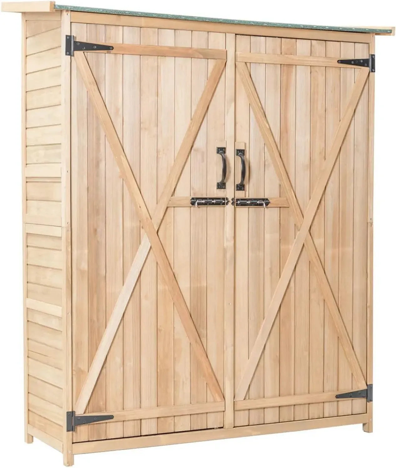 Abri de Jardin en Bois avec Serrure et Toit en Asphalte, Armoire de Rangement Extérieur