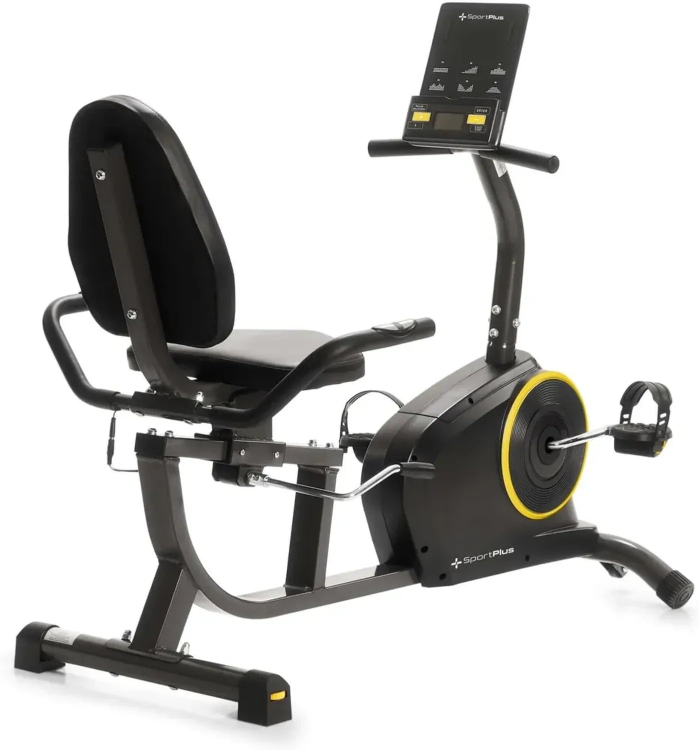 Vélo d'Appartement Allongé SportPlus 2022, Compatibilité Application, 24 Niveaux et 6 Programmes, Écran Intégré, Support Tablette, Jusqu'à 110 kg