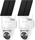 Caméra de Surveillance Extérieure 2K WiFi sans Fil avec Panneau Solaire, Vision Nocturne Couleur, 360° PTZ, Audio Bidirectionnel (Blanc, Lot de 2)