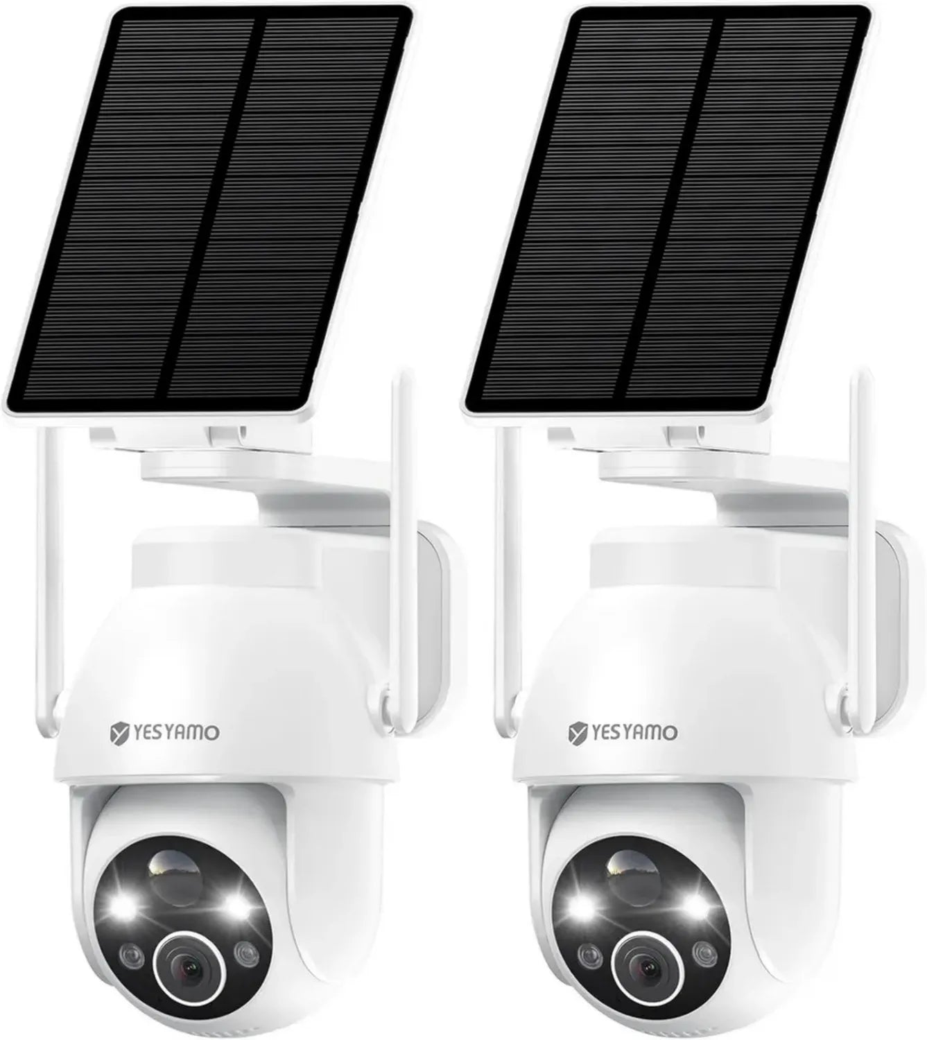 Caméra de Surveillance Extérieure 2K WiFi sans Fil avec Panneau Solaire, Vision Nocturne Couleur, 360° PTZ, Audio Bidirectionnel (Blanc, Lot de 2)