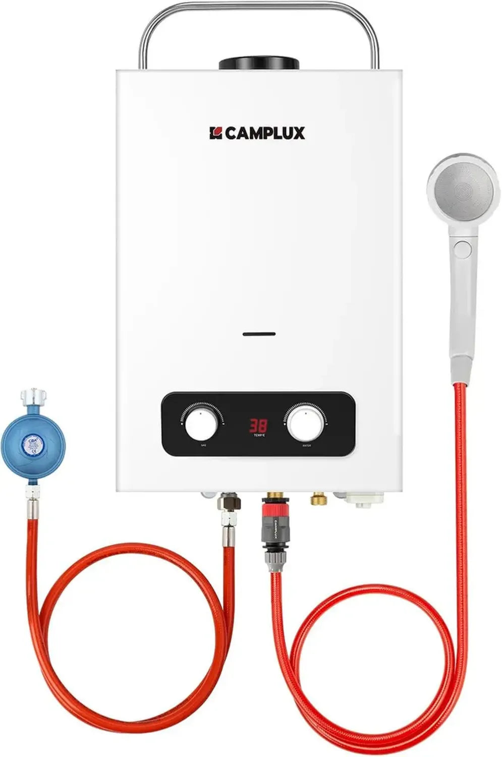 Chauffe-eau à gaz portatif 6L CAMPLUX BD158-DE pour camping et caravanes, 50mbar