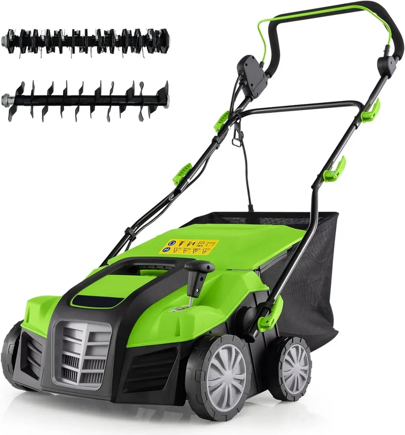 Scarificateur Électrique 2000 W avec Aérateur 2 en 1, Largeur 40 cm, Sac 55 L, 5 Réglages, Vert