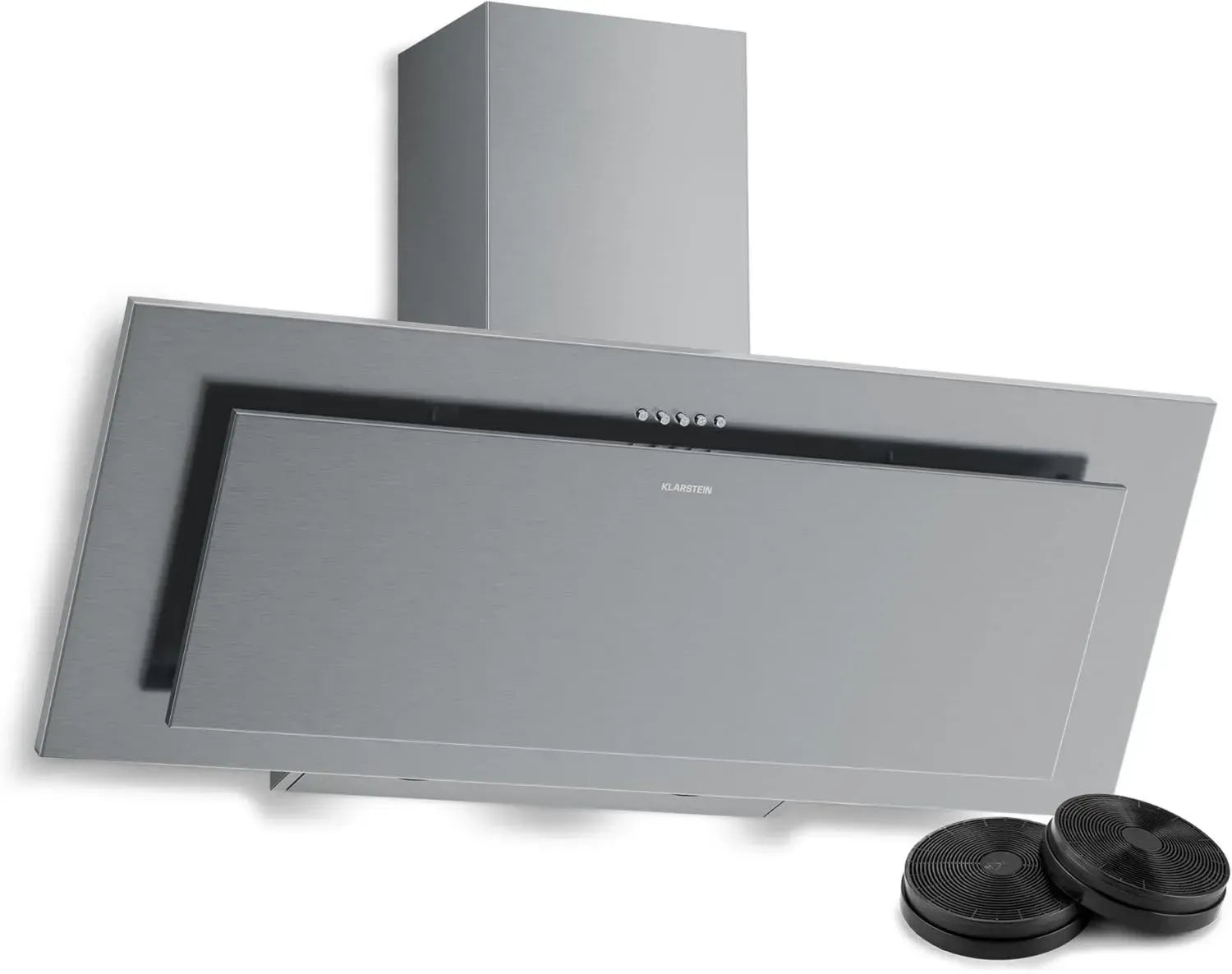 Hotte Aspirante Klarstein Athena 90 cm - Design Incliné, LED, 3 Vitesses, A+++, Filtre à Charbon, Recyclage, Silencieuse, Acier Inoxydable
