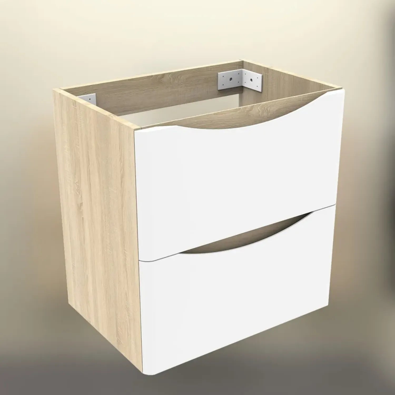 Meuble Vasque 50 cm, 2 Tiroirs à Fermeture Douce, Suspendu Blanc et Chêne