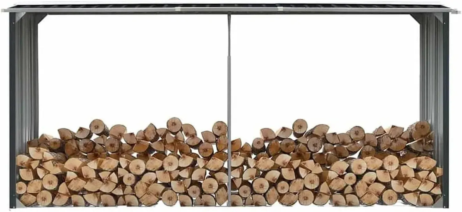 Abri de Rangement en Acier Galvanisé pour Bois - Anthracite 330x92x153cm