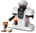 Cafetière Expresso 19 Bars avec Moulin, 2-en-1 pour Café Moulu, Cappuccino et Latte, Mousseur à Lait, Écran Tactile, Réservoir Amovible (Blanc)
