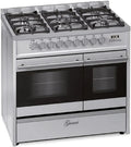 Four électrique à gaz 90 cm, 89L, 8 fonctions, convection, grill, 5 brûleurs haute performance, wok 4 kW, compatible gaz naturel et propane