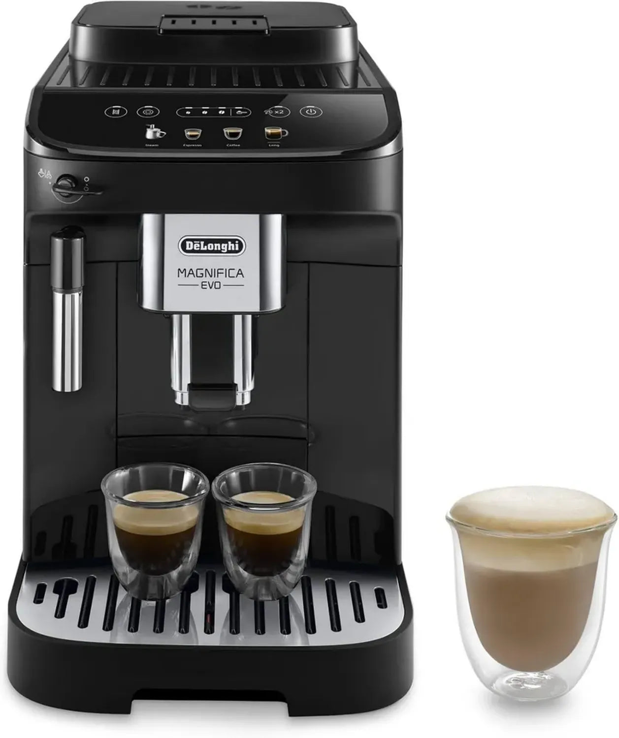 Machine à Café Automatique De'Longhi Magnifica Evo avec Écran Tactile, Mousseur Manuel, 4 Recettes, Noir